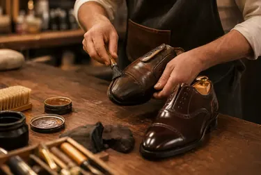 Sapateiro reformando sapatos sociais em São Bernardo do Campo.
